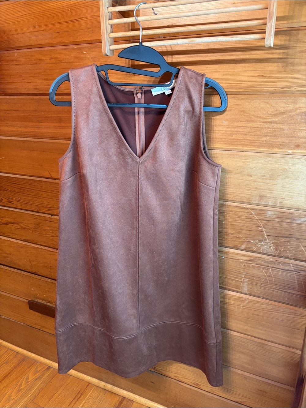 LOFT Brown Faux Suede V-Neck Shift Dress